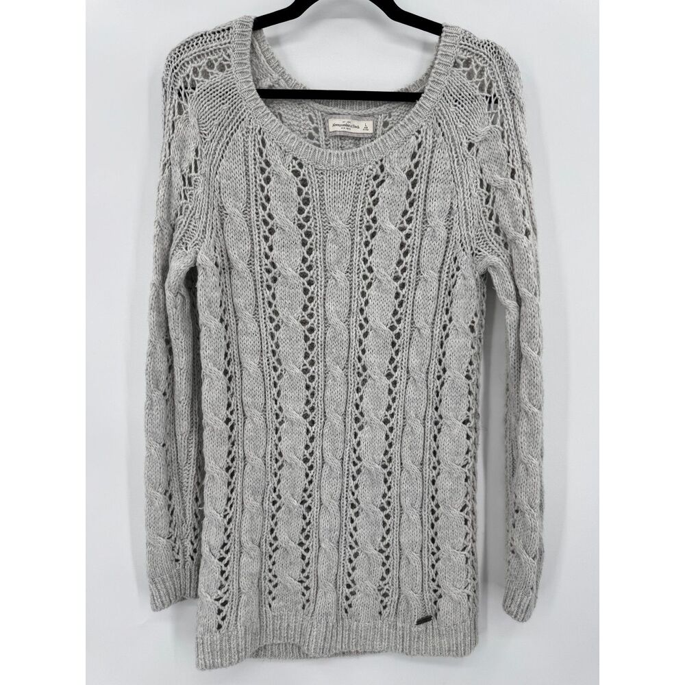 ABERCROMBIE & FITCH Gray Wide Cable Knit Y2K Long Sleeve Sweater Size L